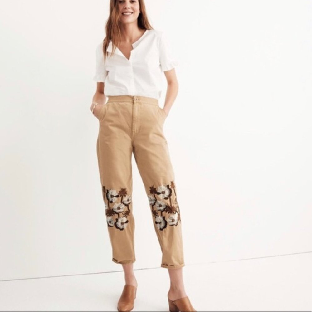 Madewell Embroidered Tapered Crop Pants
